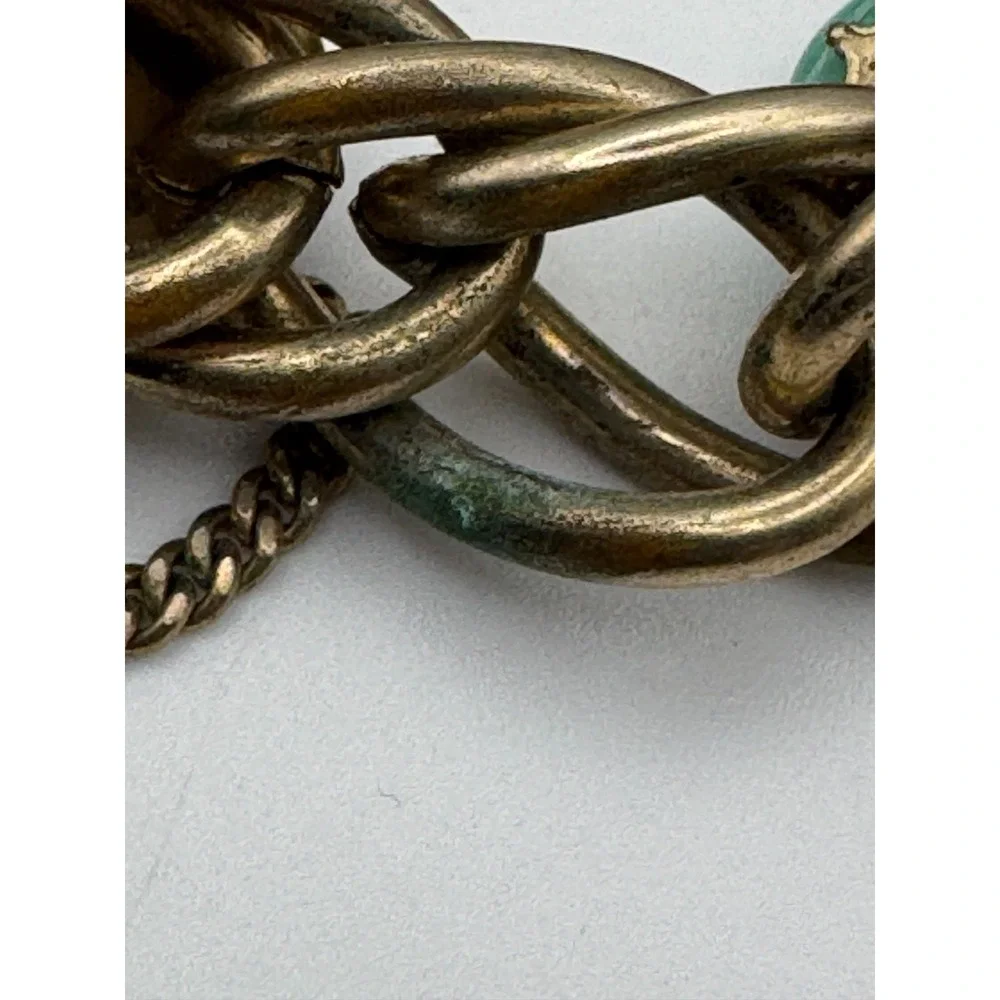 Vtg Kafin NY Scarab Bracelet Multi Stone Carved Beetle Double Chain MCM Egyptian